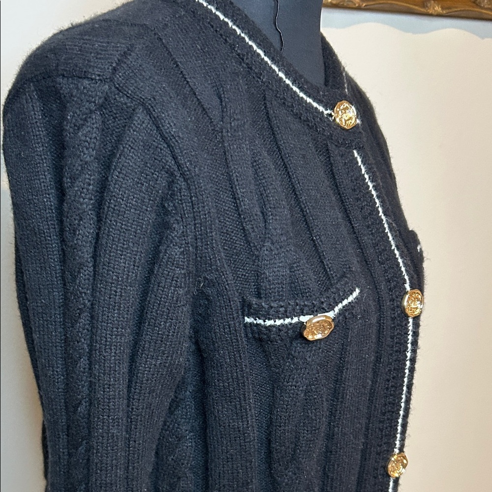 Talbots Black Cable Knit Cardigan with Gold Buttons - Picture 6 of 13